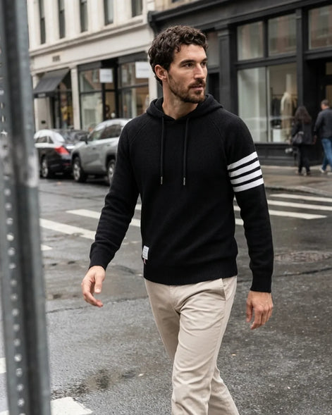 Herren Hoodie mit Kontraststreifen – Lässiger Kapuzenpullover