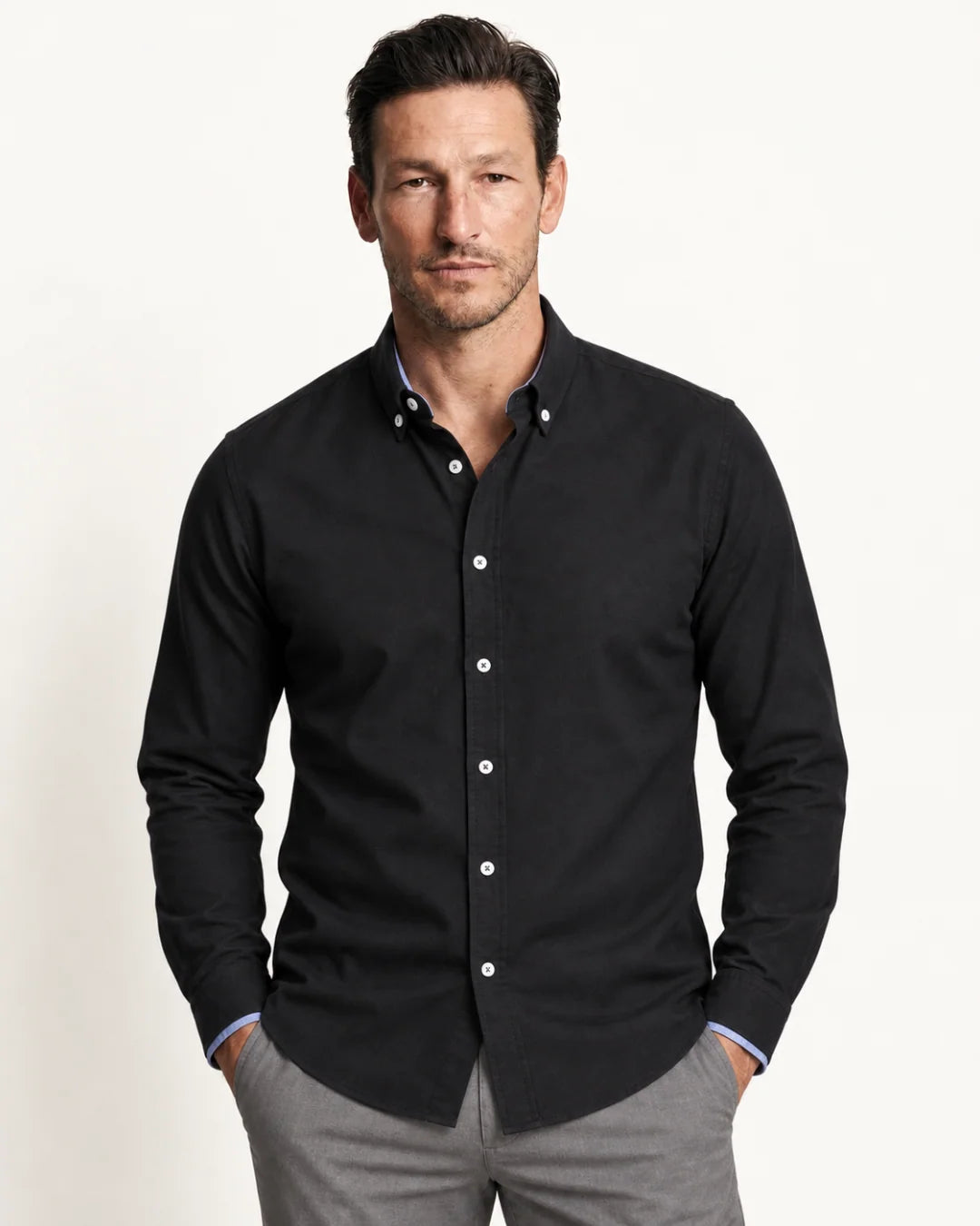 Herren Oxford Hemd mit Langarm und Knopfleiste