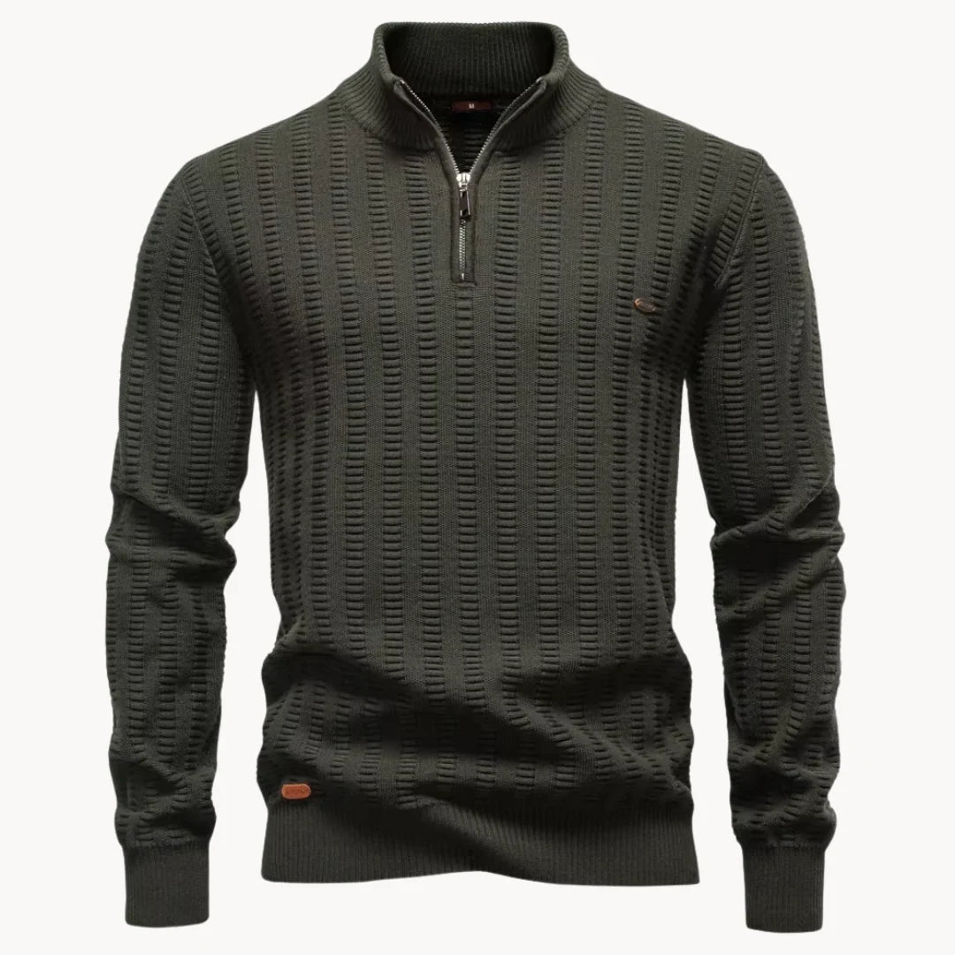 Herren Pullover mit Viertelreißverschluss und Rippstruktur
