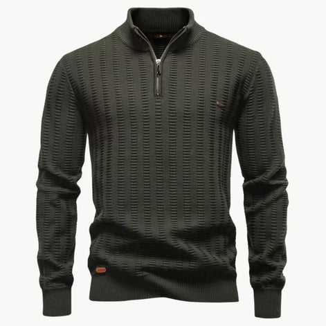 Herren Pullover mit Viertelreißverschluss und Rippstruktur