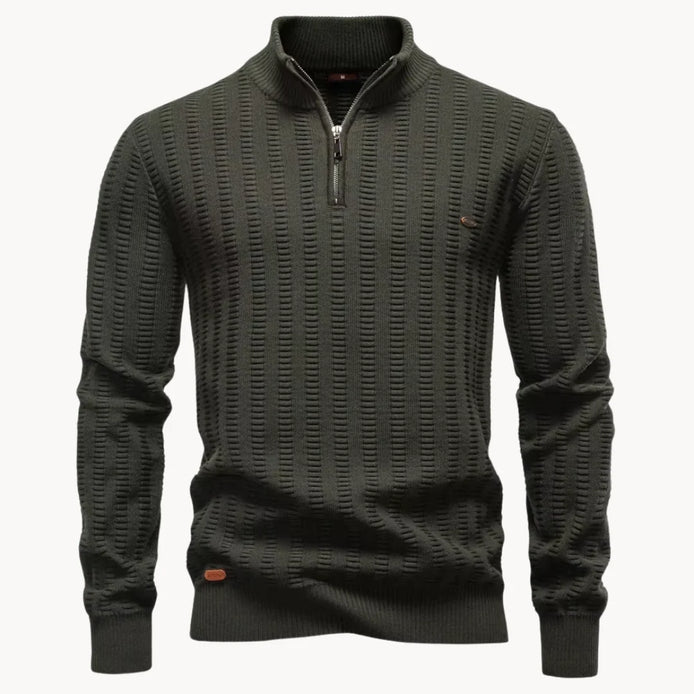 Herren Pullover mit Viertelreißverschluss und Rippstruktur