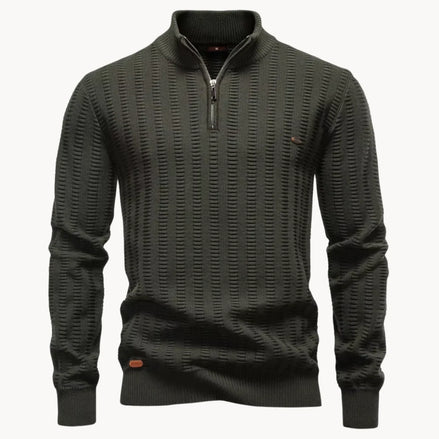 Herren Pullover mit Viertelreißverschluss und Rippstruktur