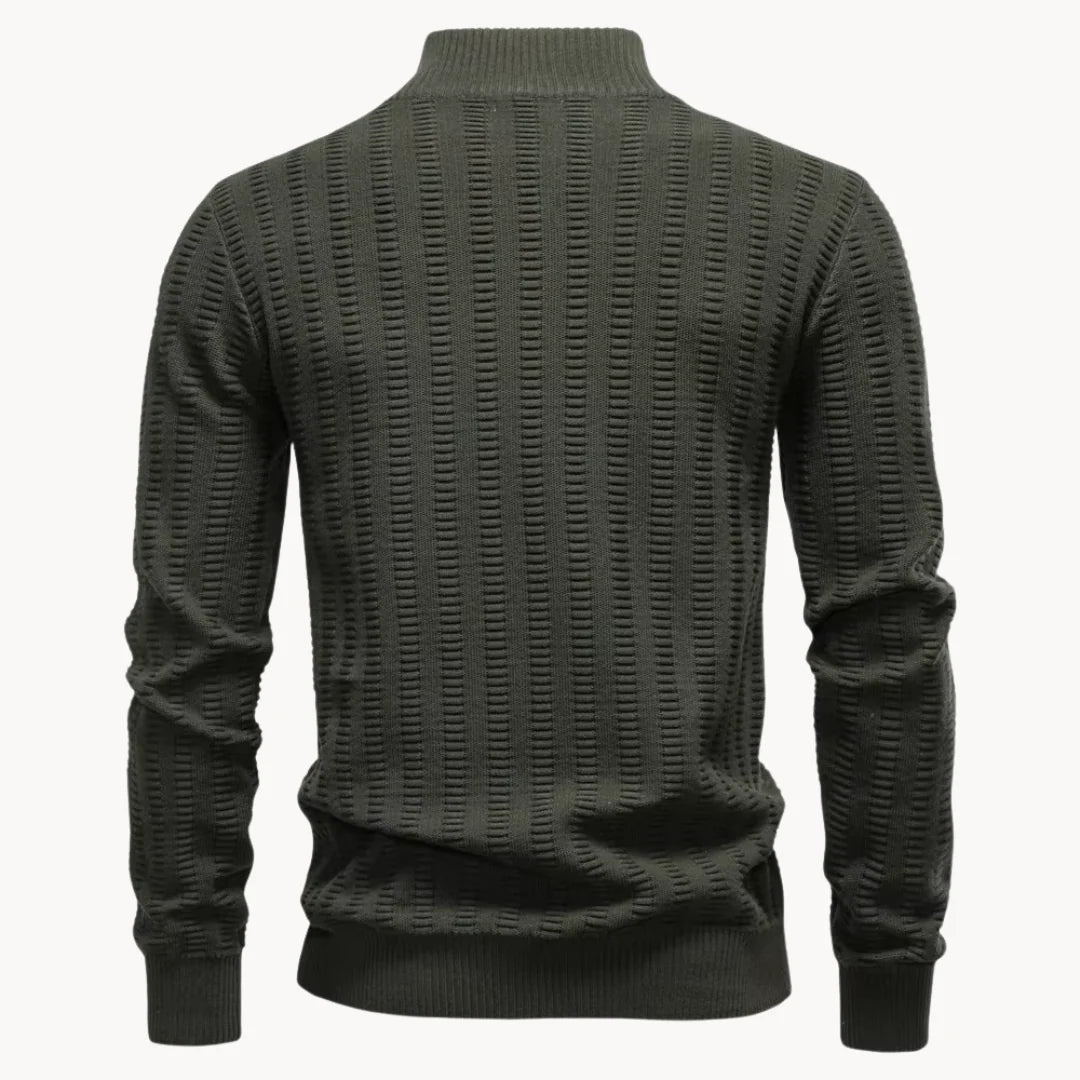 Herren Pullover mit Viertelreißverschluss und Rippstruktur