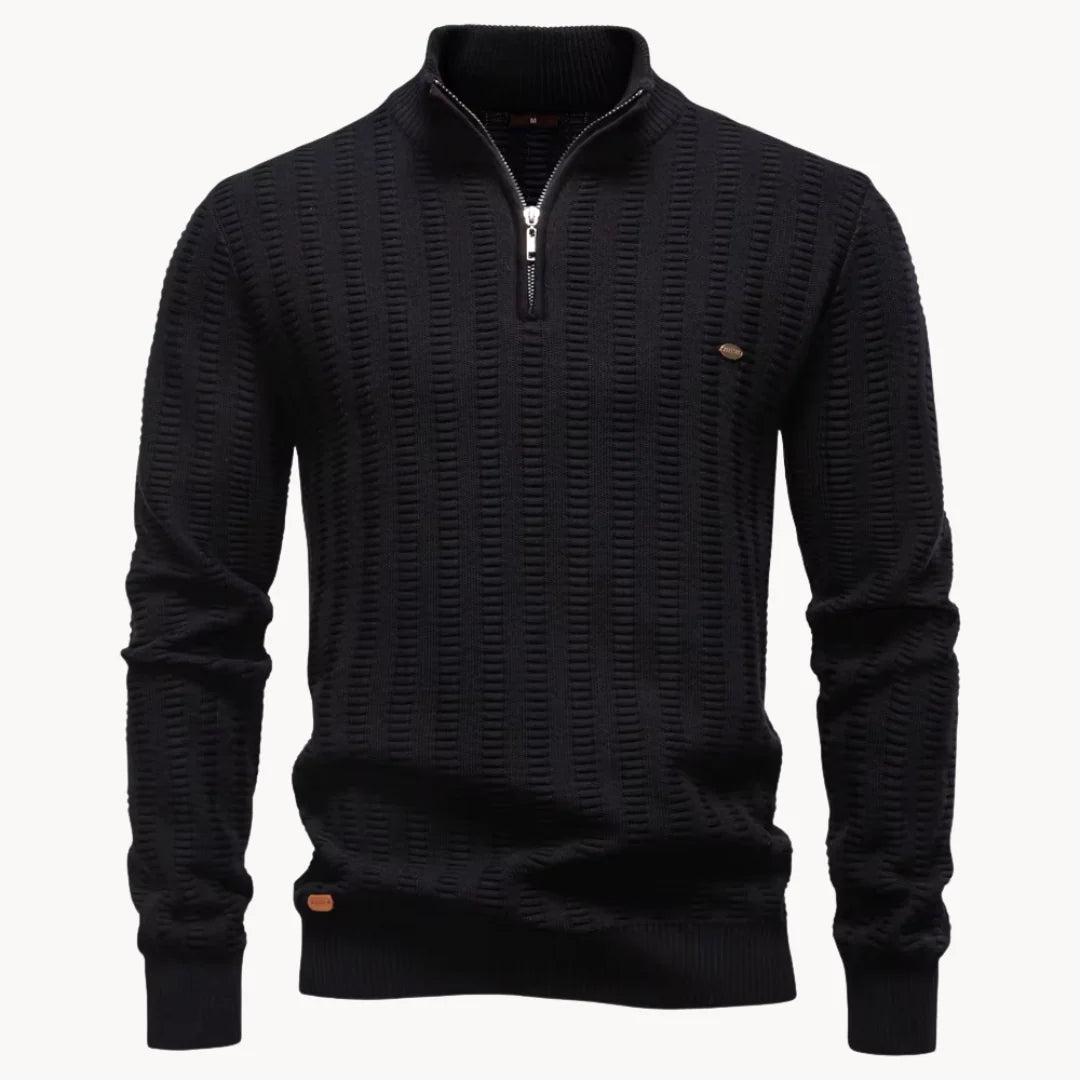Herren Pullover mit Viertelreißverschluss und Rippstruktur
