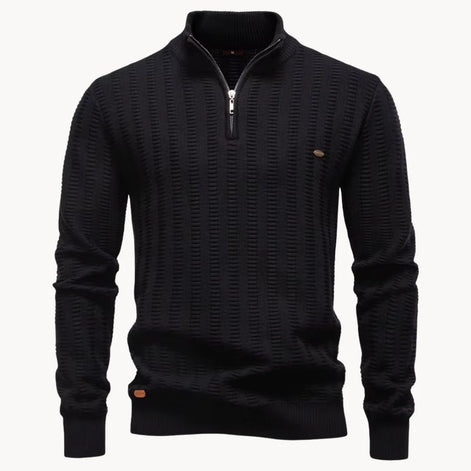 Herren Pullover mit Viertelreißverschluss und Rippstruktur