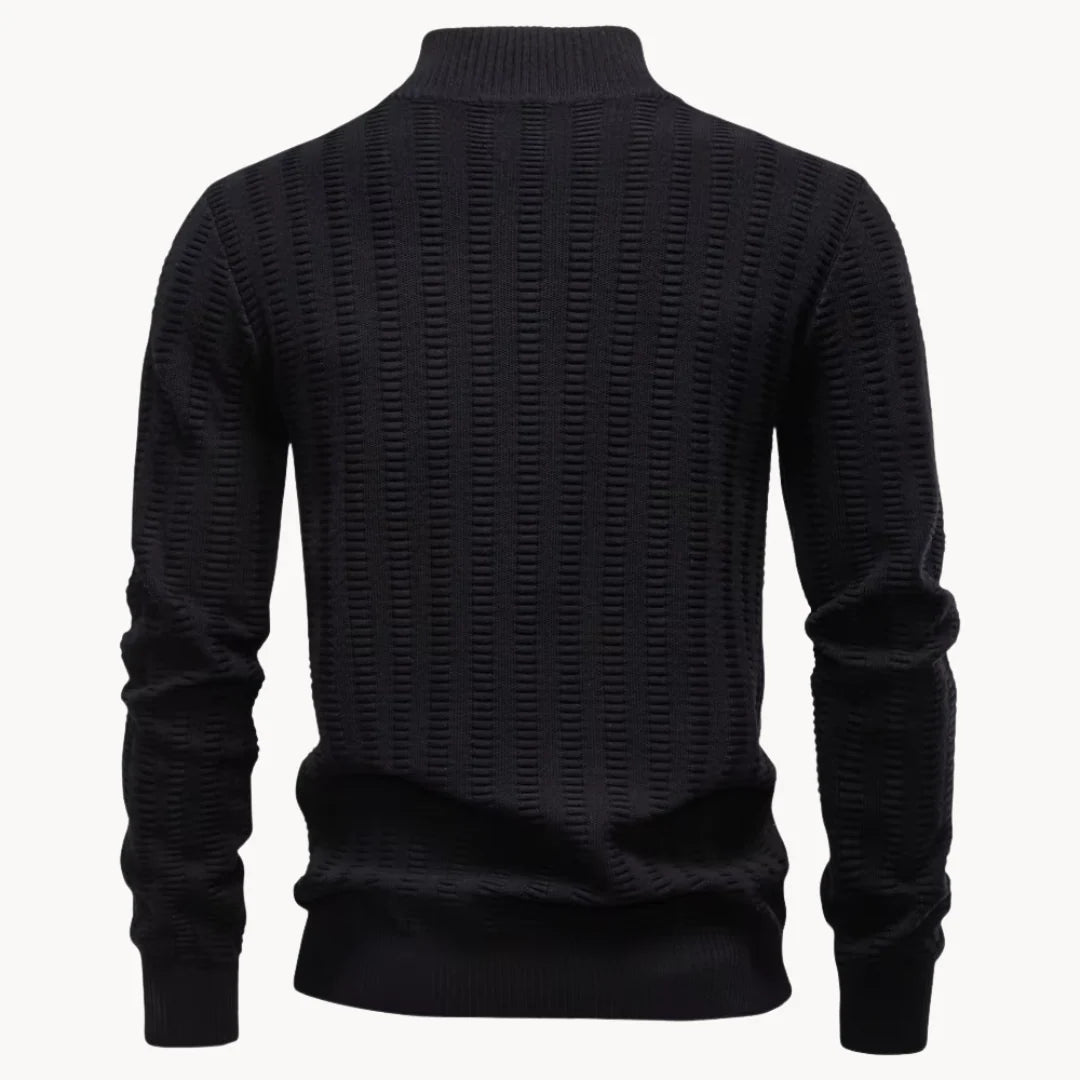 Herren Pullover mit Viertelreißverschluss und Rippstruktur
