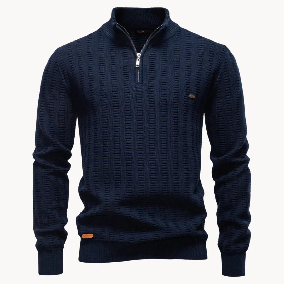 Herren Pullover mit Viertelreißverschluss und Rippstruktur