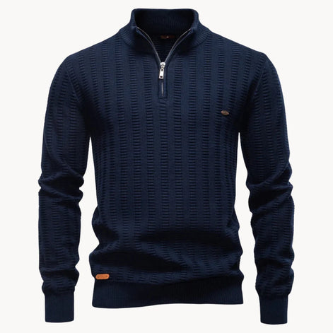 Herren Pullover mit Viertelreißverschluss und Rippstruktur