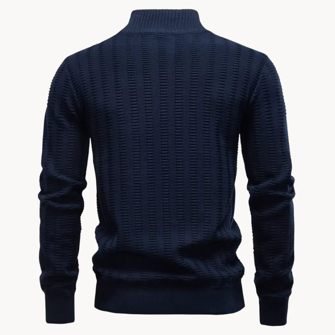 Herren Pullover mit Viertelreißverschluss und Rippstruktur