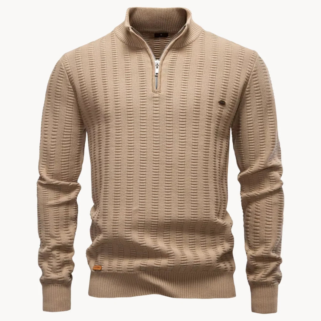 Herren Pullover mit Viertelreißverschluss und Rippstruktur