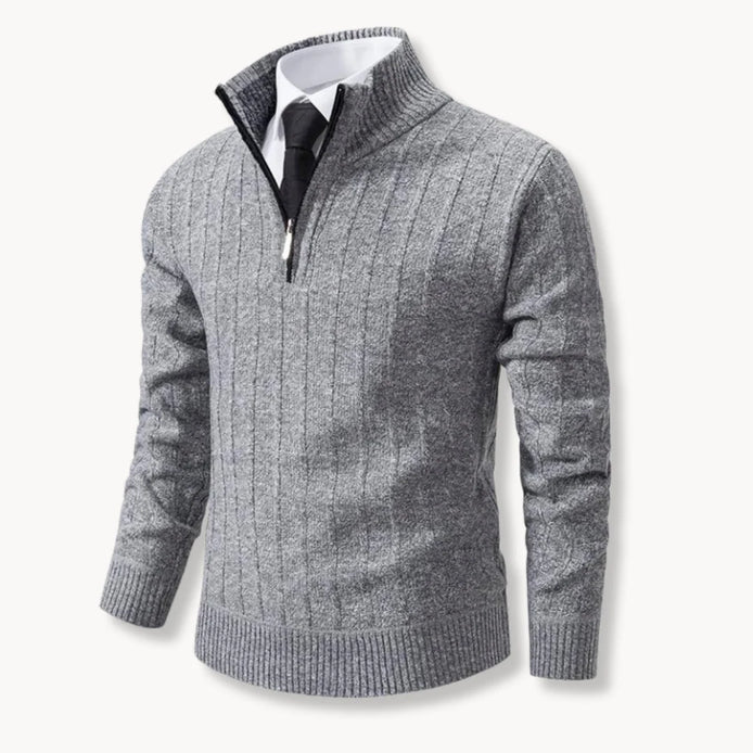 Herren Rippstrickpullover mit Viertelreißverschluss