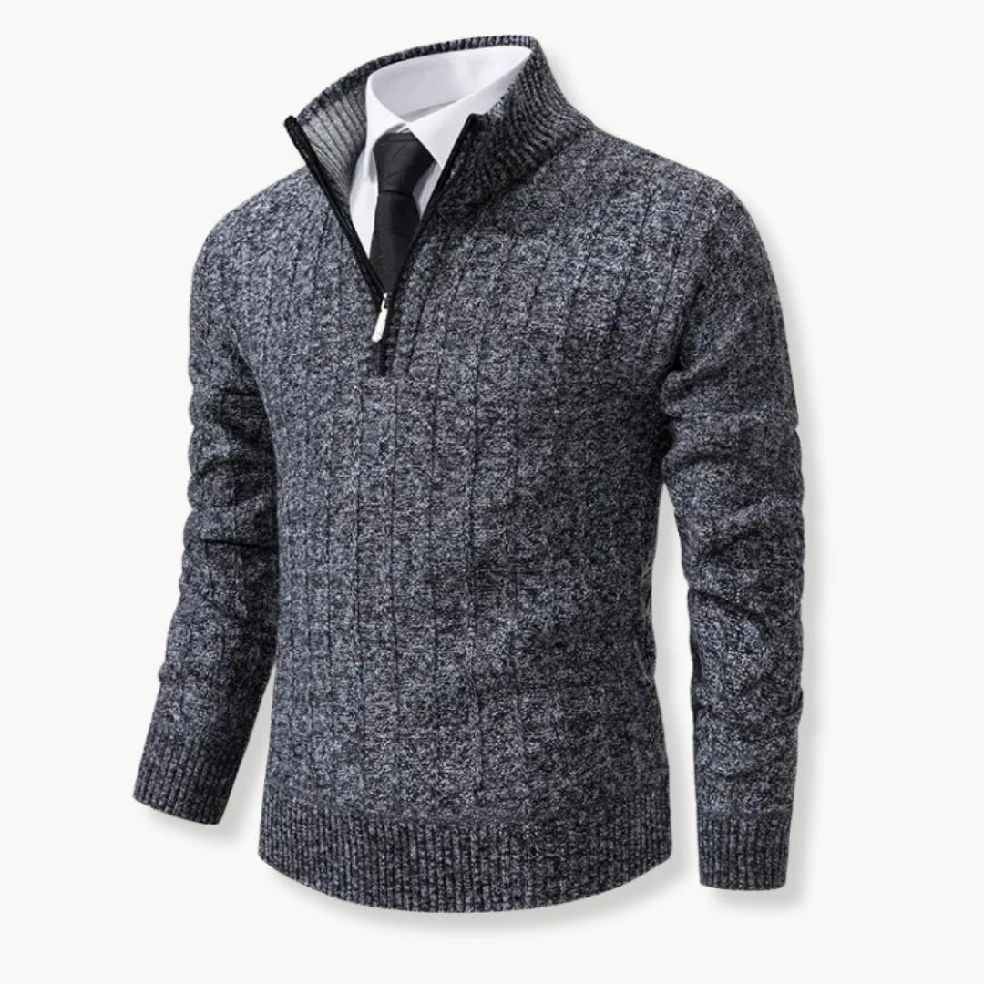 Herren Rippstrickpullover mit Viertelreißverschluss