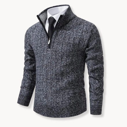 Herren Rippstrickpullover mit Viertelreißverschluss
