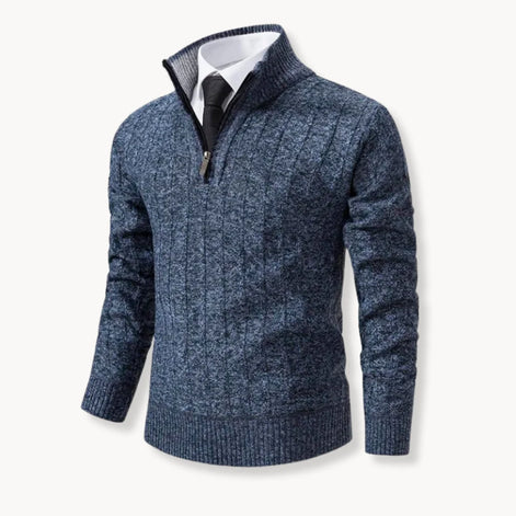 Herren Rippstrickpullover mit Viertelreißverschluss
