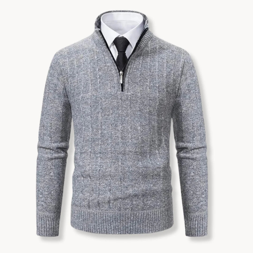Herren Rippstrickpullover mit Viertelreißverschluss