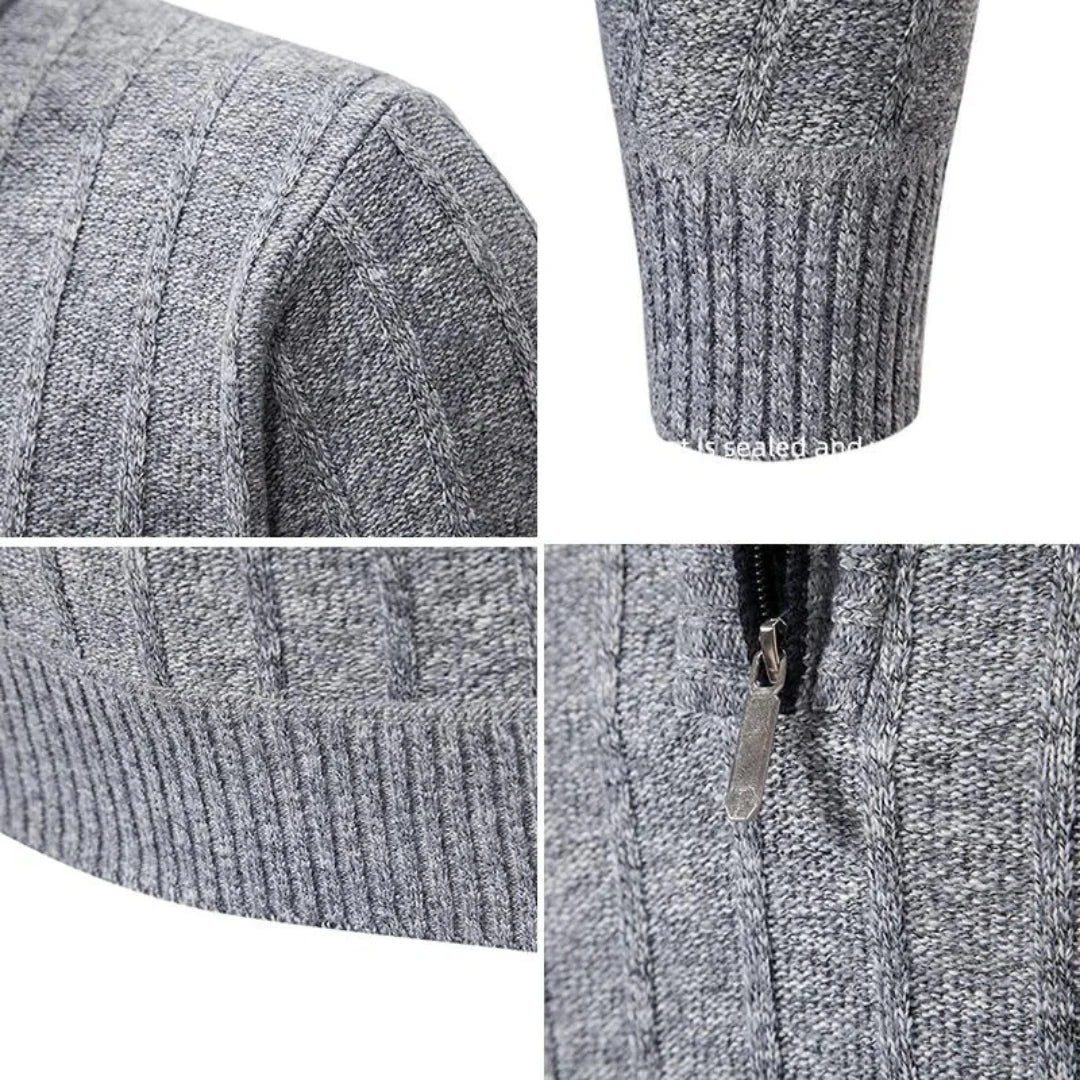 Herren Rippstrickpullover mit Viertelreißverschluss