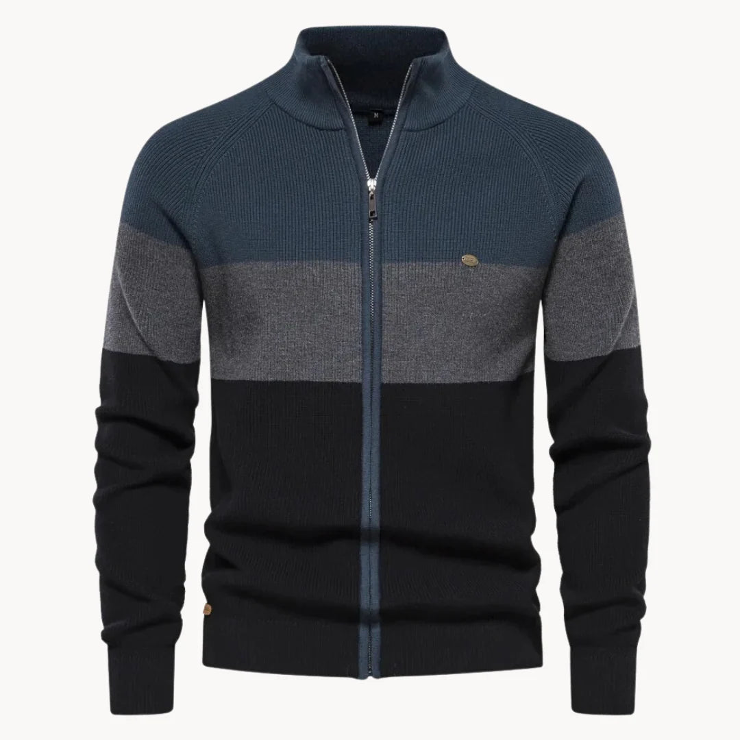Herren Strickjacke mit Reißverschluss und Stehkragen