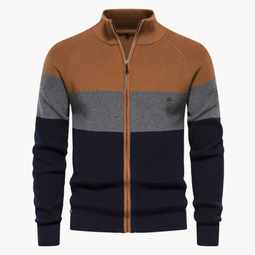 Herren Strickjacke mit Reißverschluss und Stehkragen