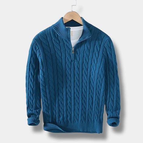 Herrenpullover mit Halbem Reißverschluss und Jacquard-Struktur