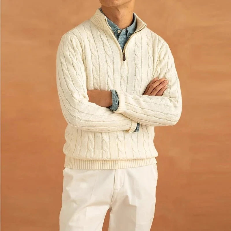 Herrenpullover mit Halbem Reißverschluss und Jacquard-Struktur