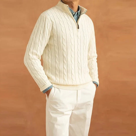 Herrenpullover mit Halbem Reißverschluss und Jacquard-Struktur