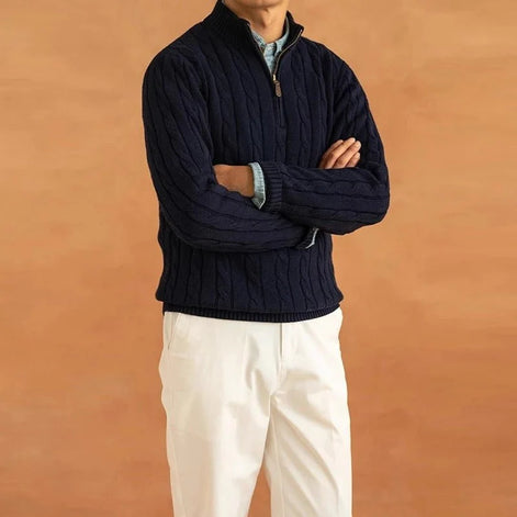 Herrenpullover mit Halbem Reißverschluss und Jacquard-Struktur