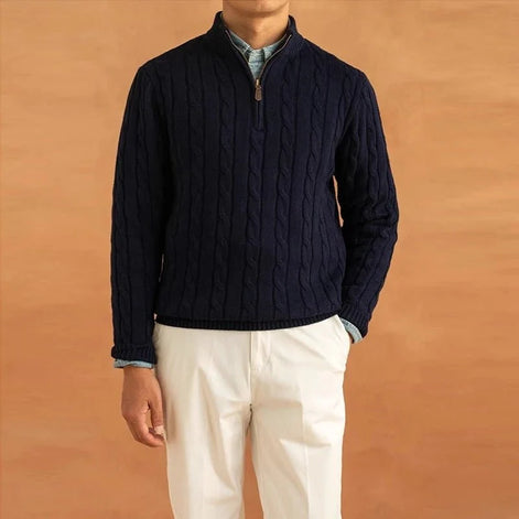 Herrenpullover mit Halbem Reißverschluss und Jacquard-Struktur