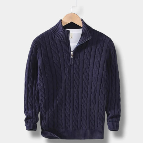 Herrenpullover mit Halbem Reißverschluss und Jacquard-Struktur