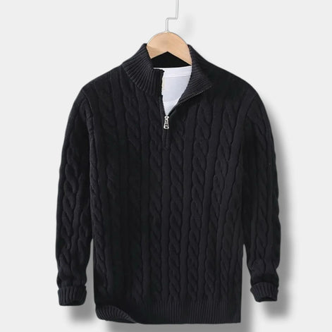 Herrenpullover mit Halbem Reißverschluss und Jacquard-Struktur