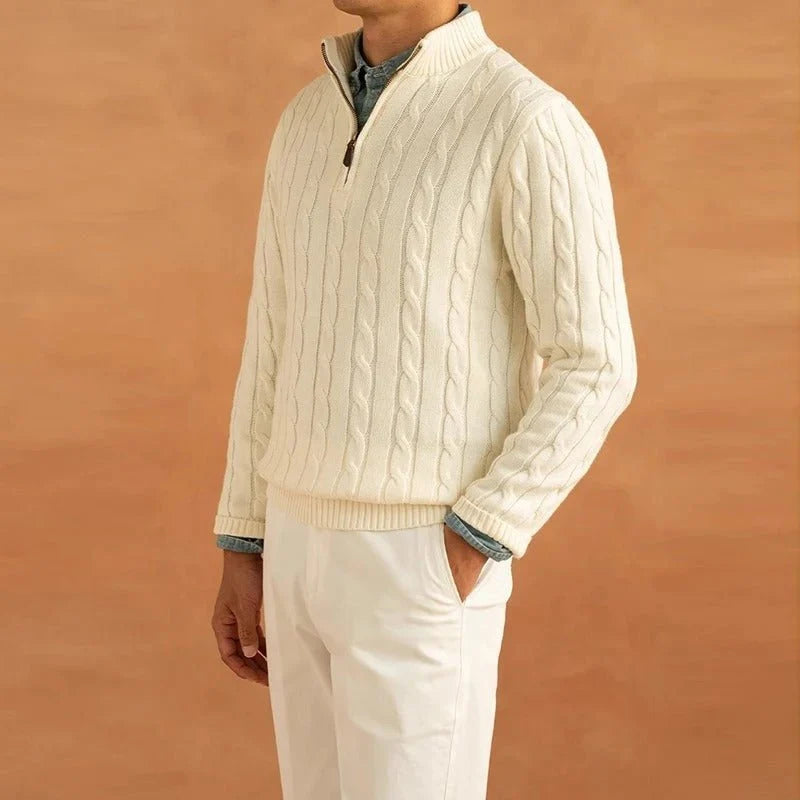 Herrenpullover mit Halbem Reißverschluss und Jacquard-Struktur