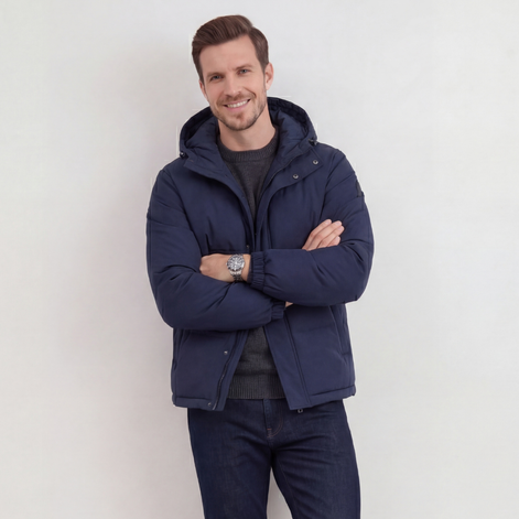 Marineblau Pufferjacke Mit Kapuze