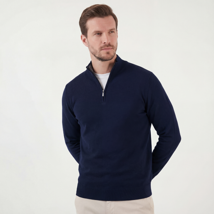 Marineblauer Halbreißverschluss Pullover
