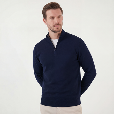 Marineblauer Halbreißverschluss Pullover