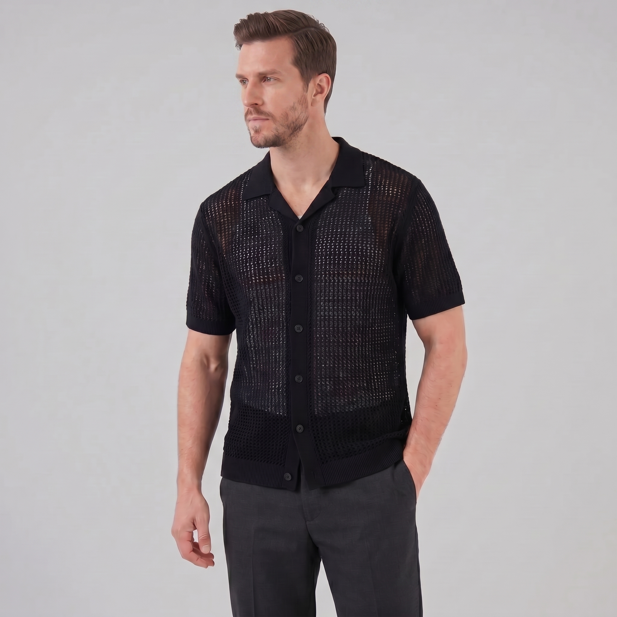 Herren Luftiges Strickshirt Lässiges Sommershirt