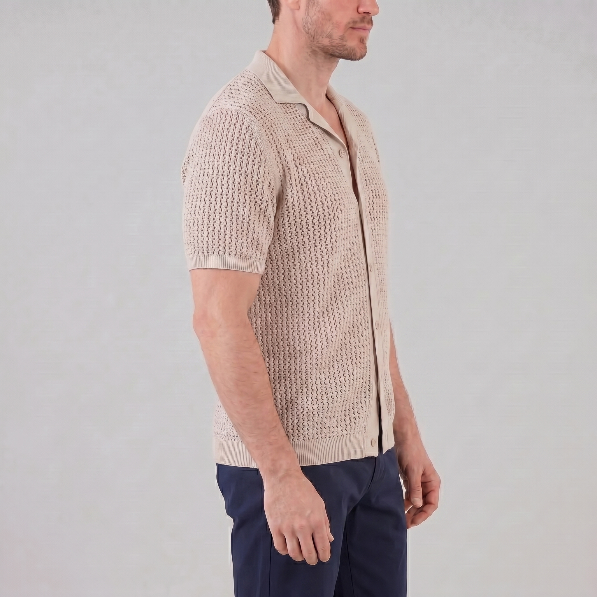 Herren Luftiges Strickshirt Lässiges Sommershirt