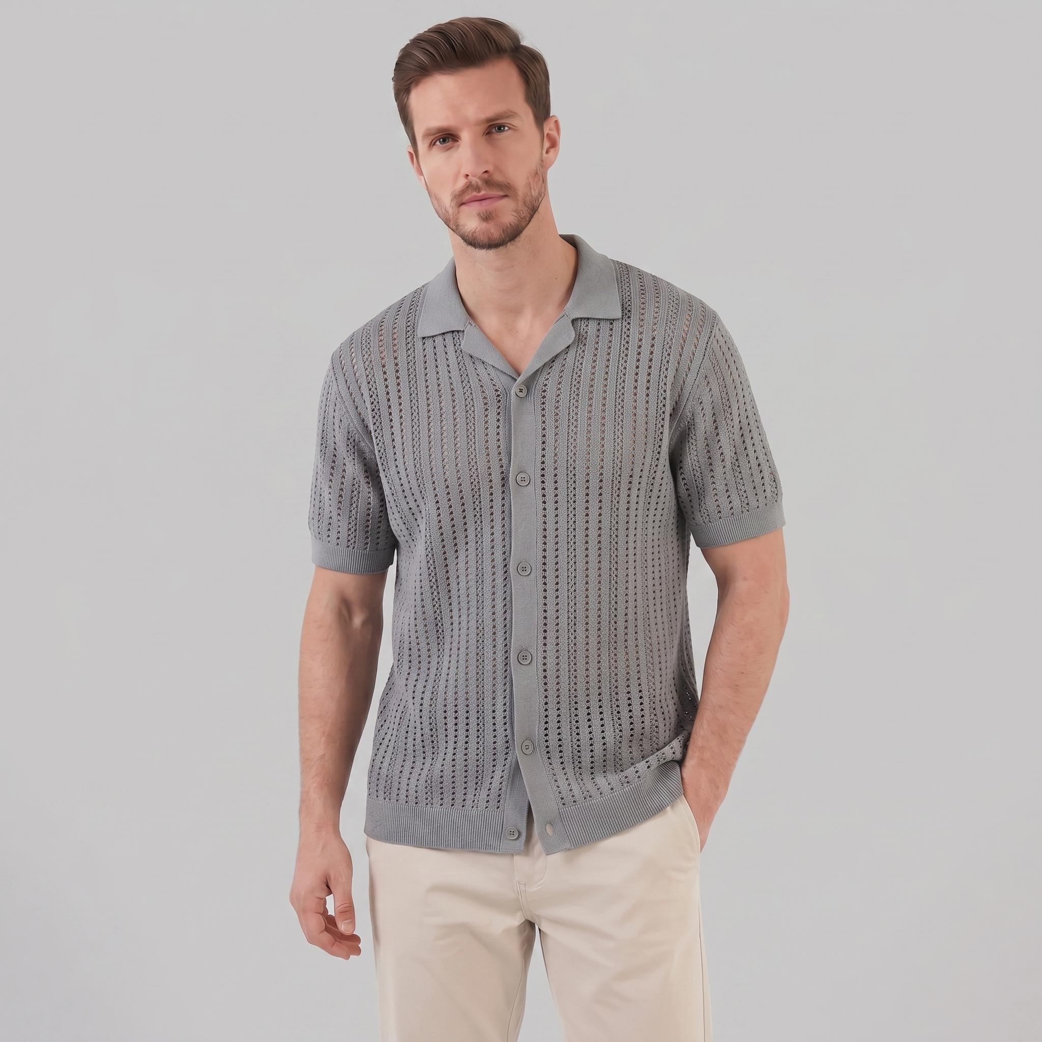 Herren Luftiges Strickshirt Lässiges Sommershirt