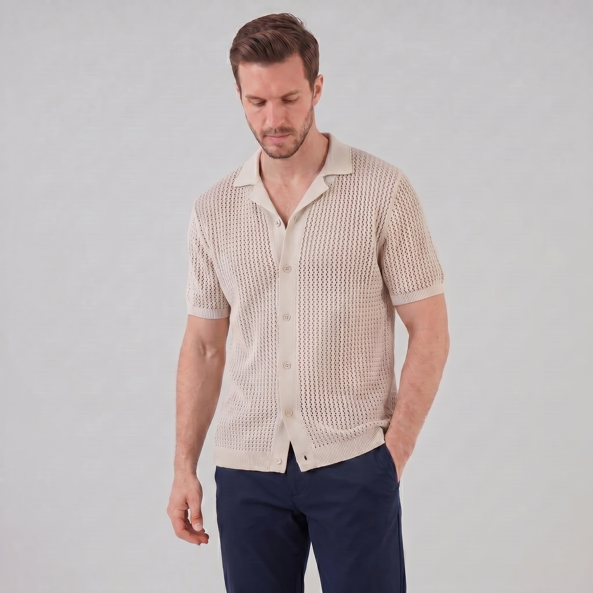Herren Luftiges Strickshirt Lässiges Sommershirt