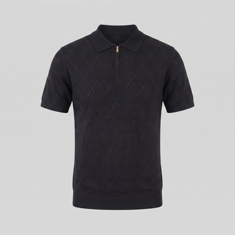 Herren Argyle Pointelle Sommer Reißverschluss Polo