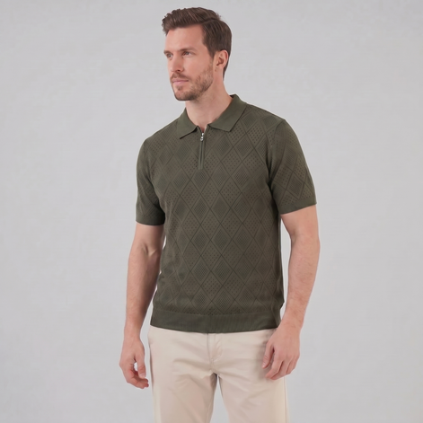 Herren Argyle Pointelle Sommer Reißverschluss Polo
