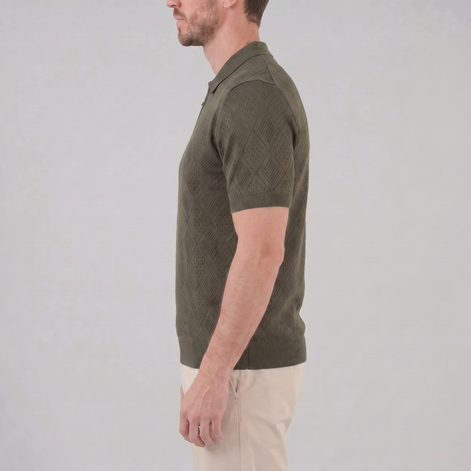 Herren Argyle Pointelle Sommer Reißverschluss Polo
