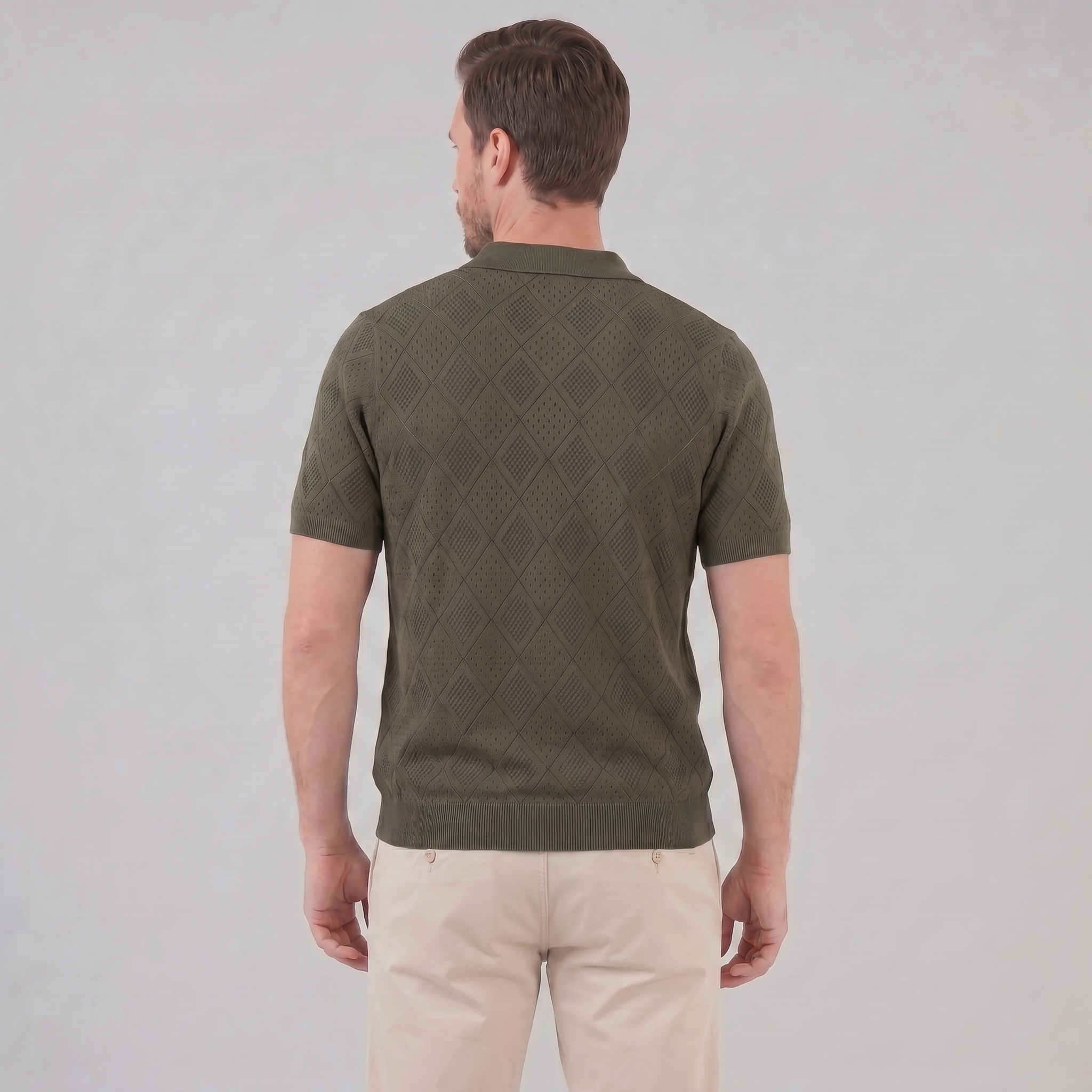 Herren Argyle Pointelle Sommer Reißverschluss Polo