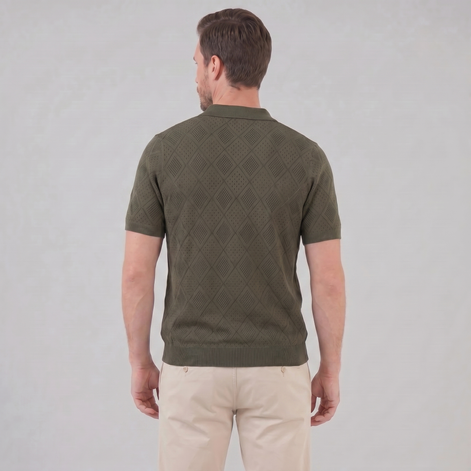 Herren Argyle Pointelle Sommer Reißverschluss Polo