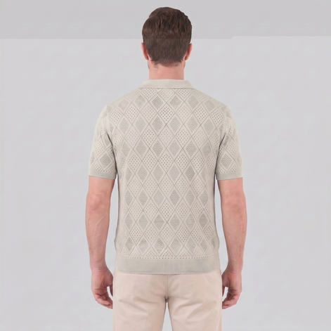 Herren Argyle Pointelle Sommer Reißverschluss Polo