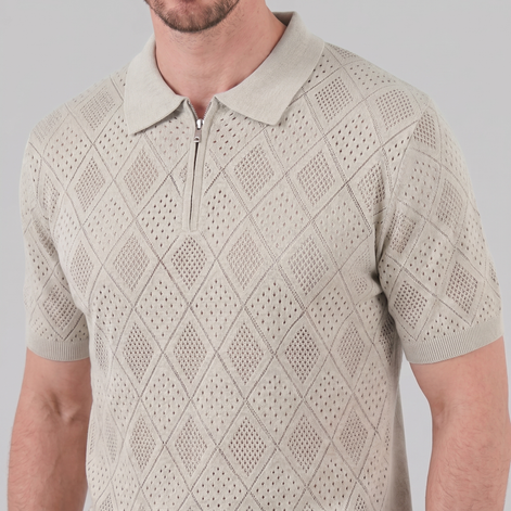 Herren Argyle Pointelle Sommer Reißverschluss Polo