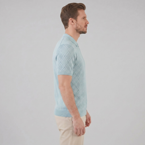 Herren Argyle Pointelle Sommer Reißverschluss Polo