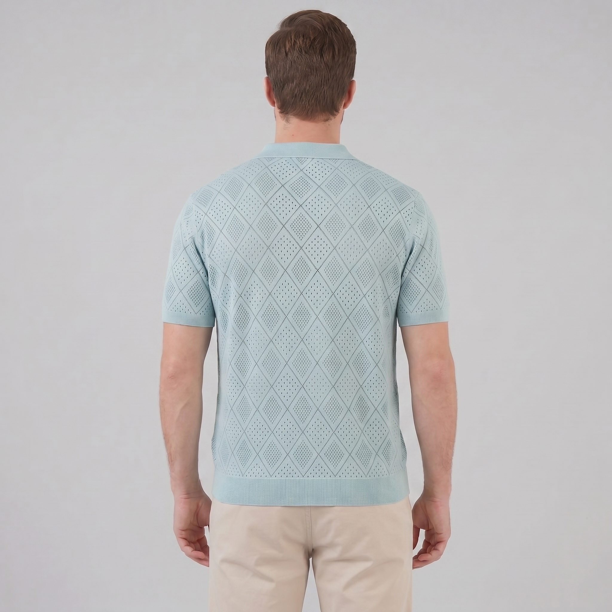 Herren Argyle Pointelle Sommer Reißverschluss Polo