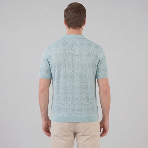 Herren Argyle Pointelle Sommer Reißverschluss Polo