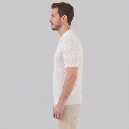 Herren Argyle Pointelle Sommer Reißverschluss Polo