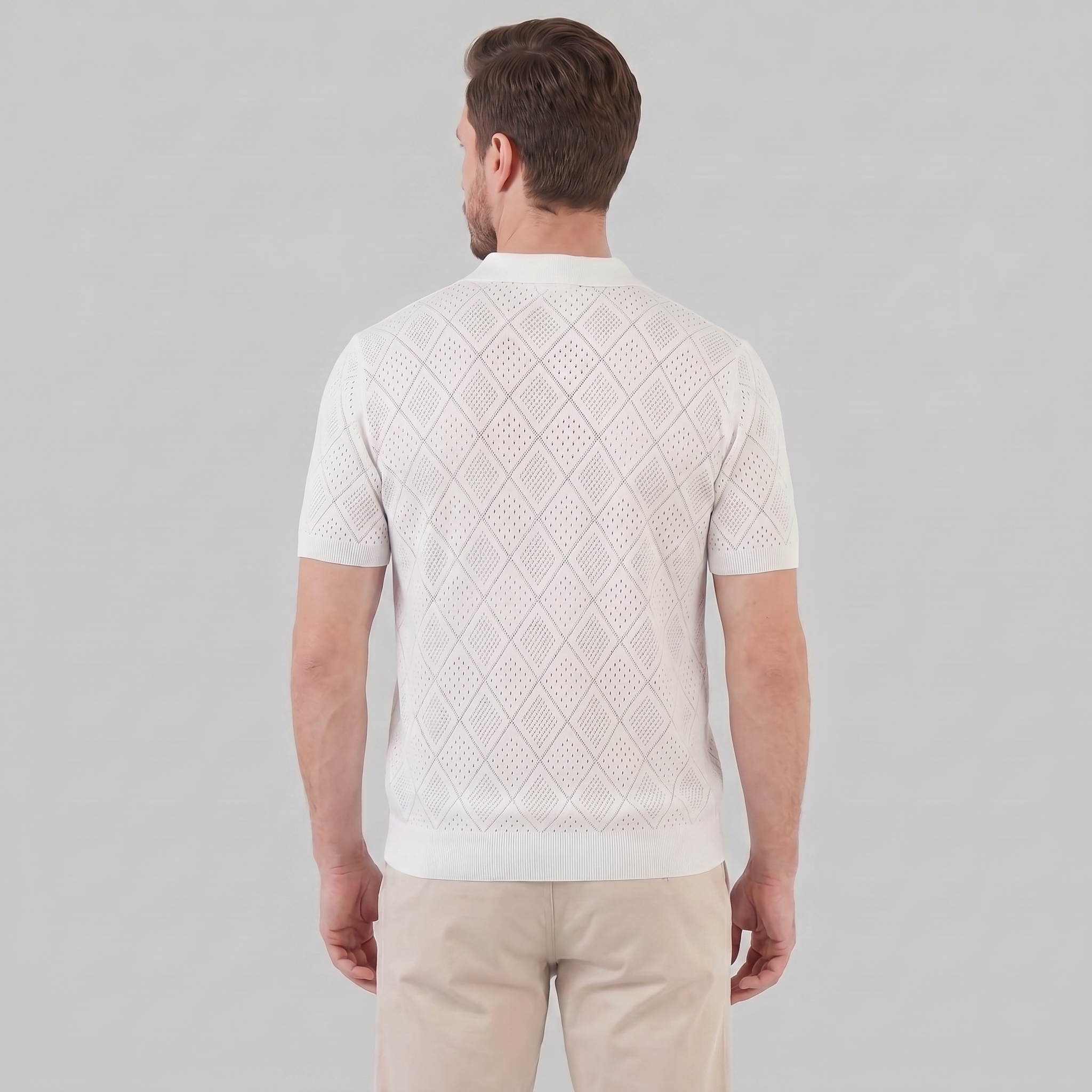 Herren Argyle Pointelle Sommer Reißverschluss Polo