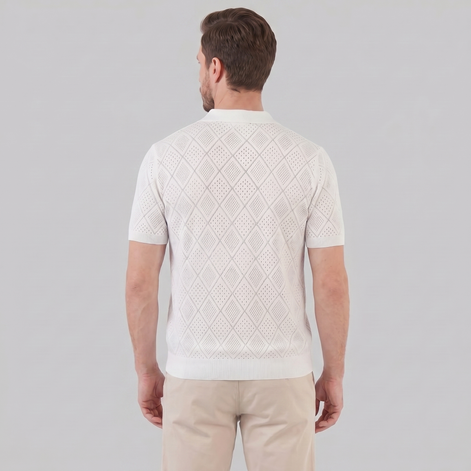 Herren Argyle Pointelle Sommer Reißverschluss Polo